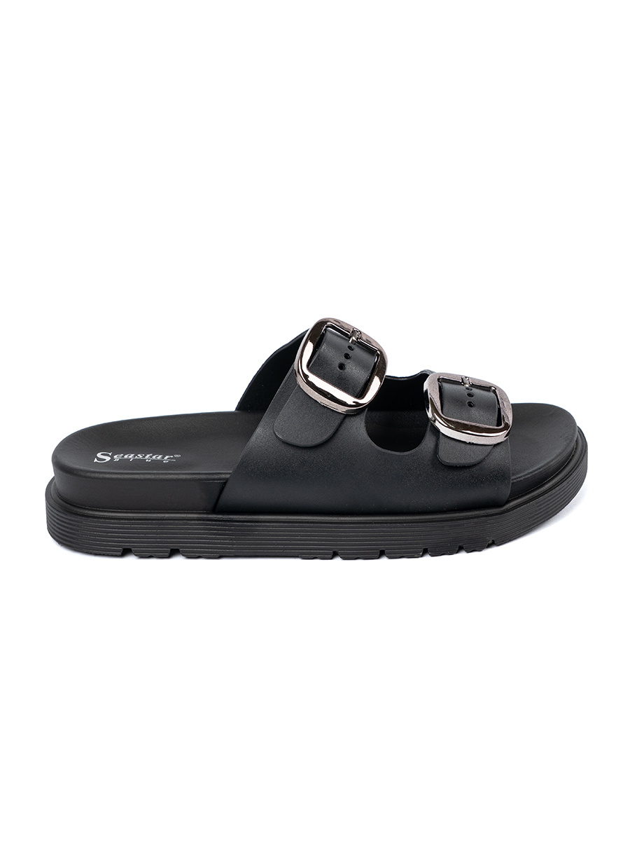 SEASTAR Black flip-flops with silver buckles