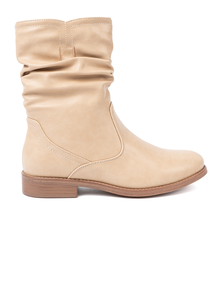 Shelvt Comfortable beige ankle boots with ruffles