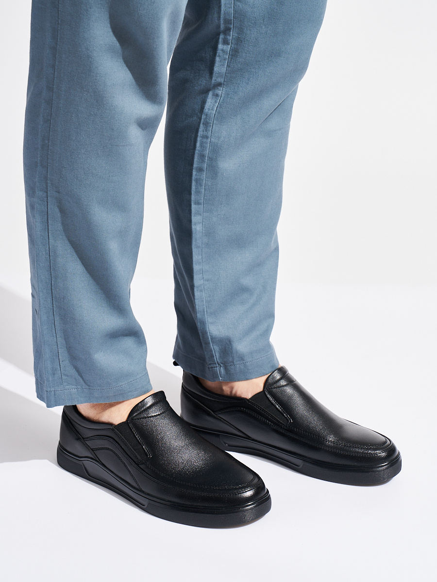 Shelvt Mens black faux leather loafers