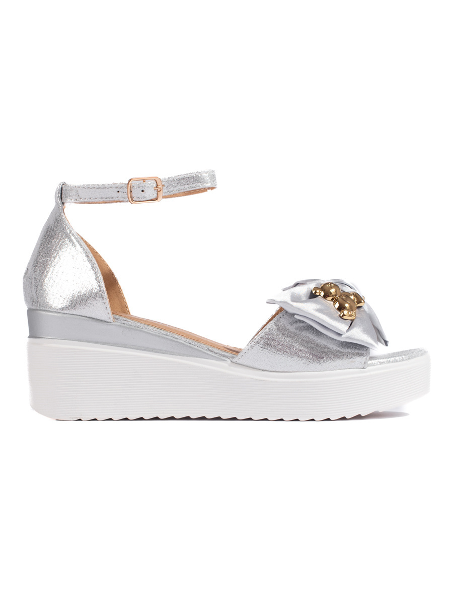 SEASTAR Silver womens wedge sandals with bow