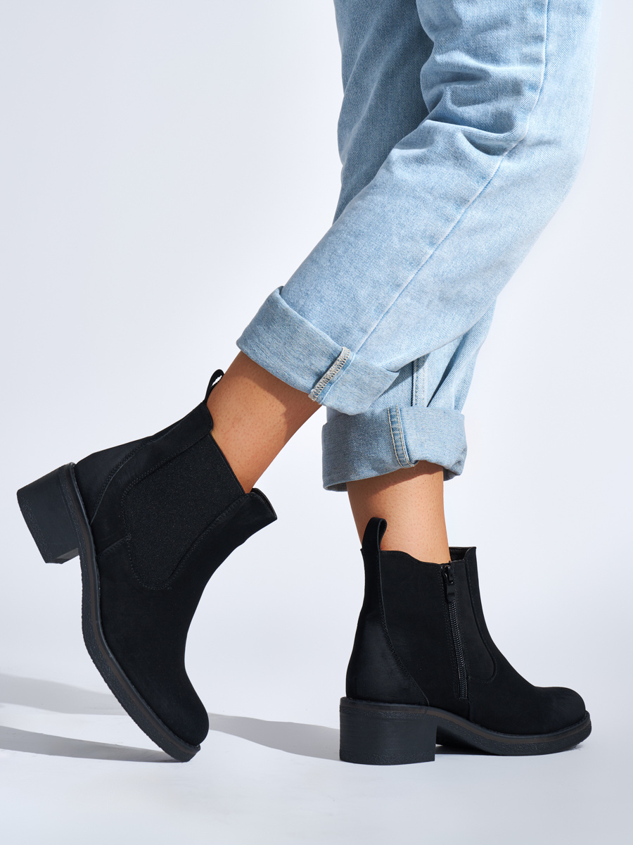 Shelvt Womens black low-heeled ankle boots