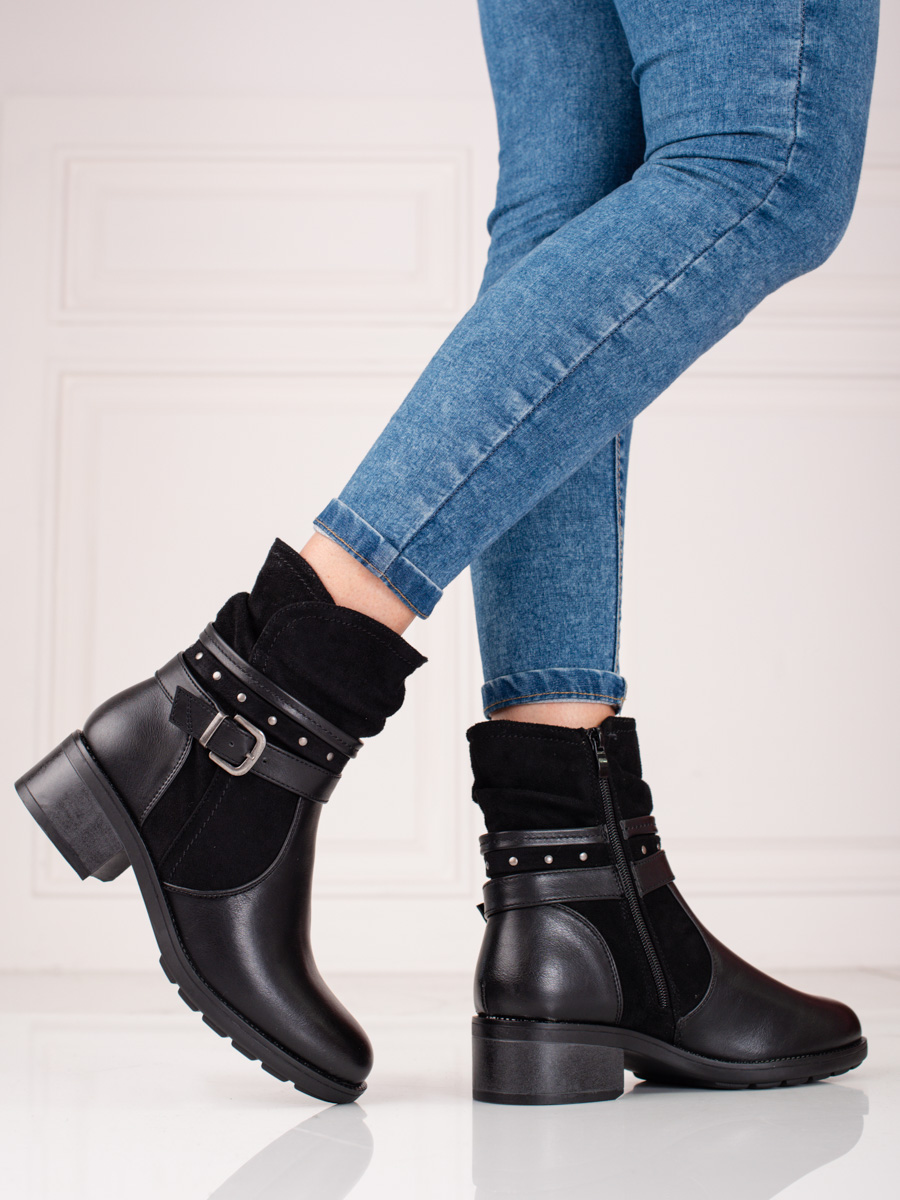Shelvt womens ankle boots with decorative belt