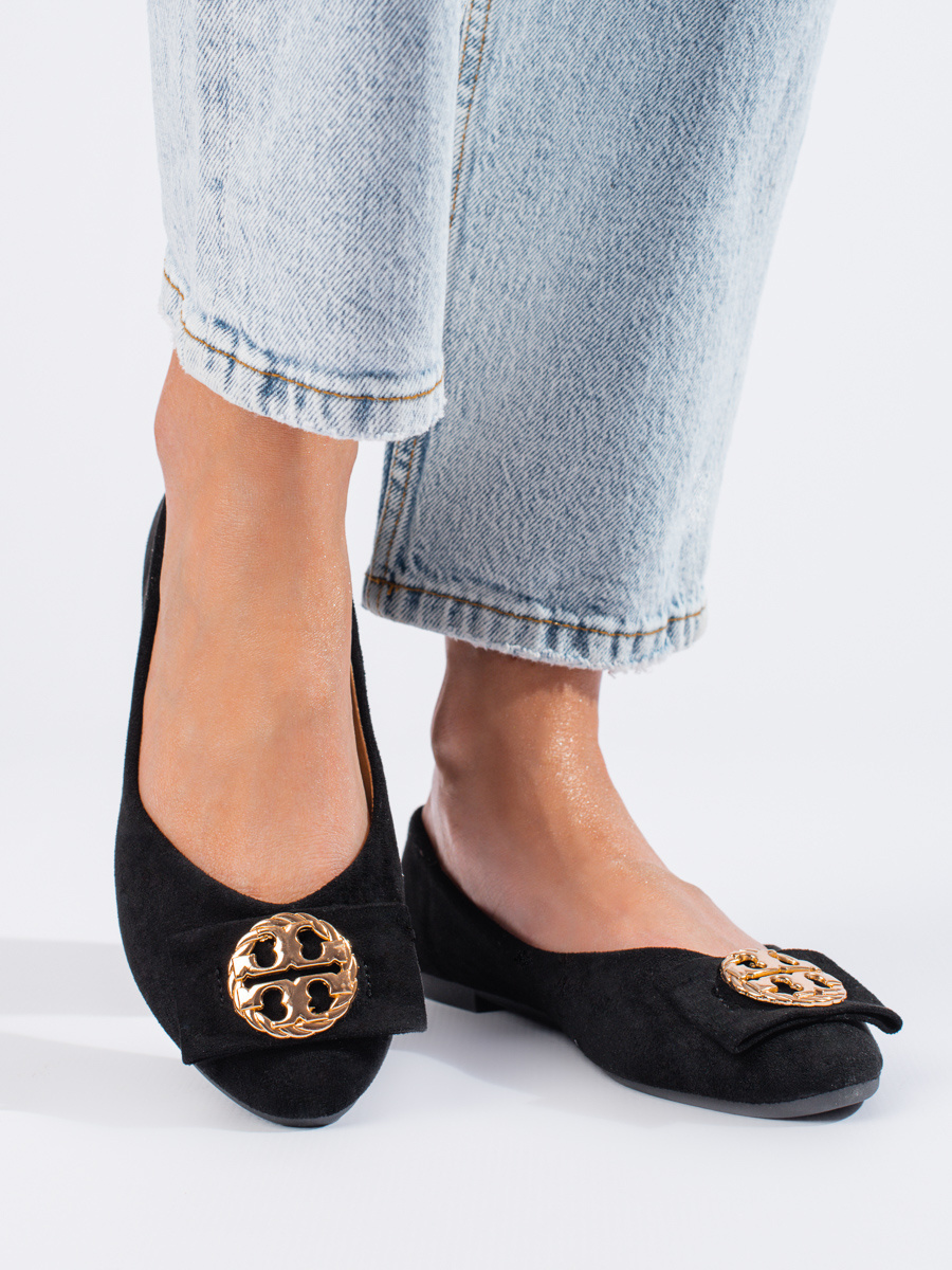 W. POTOCKI Black suede ballerinas with Potocki ornament