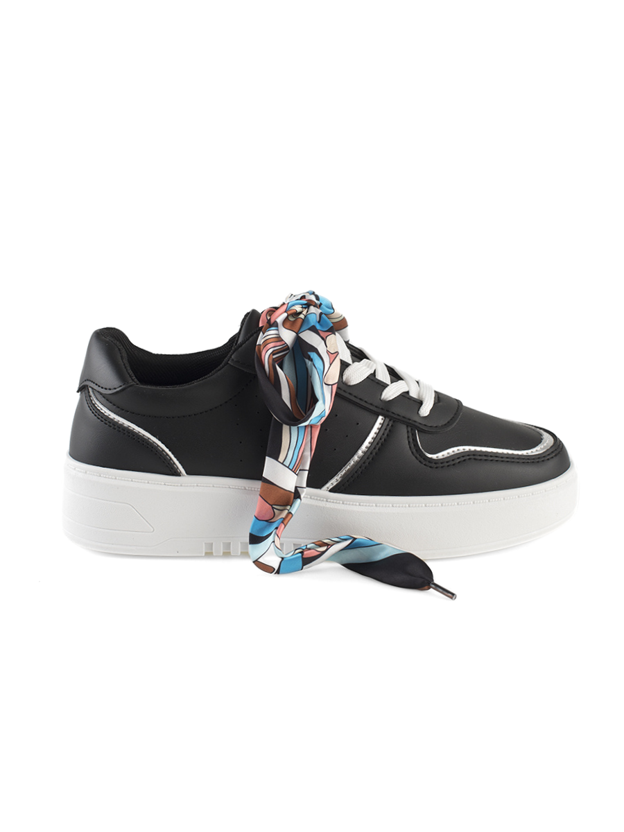 Shelvt Womens black sneakers tied with a ribbon