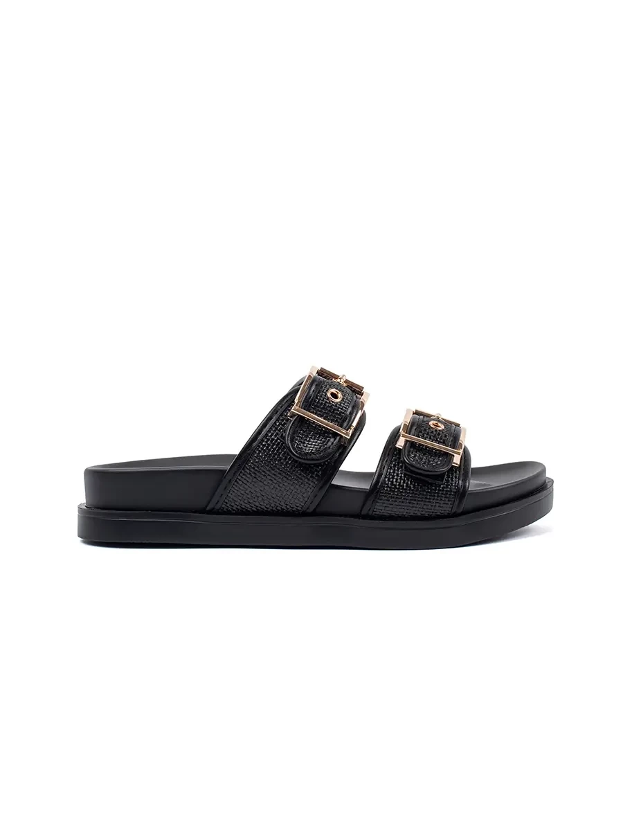 GOODIN Black flat flip-flops with buckles