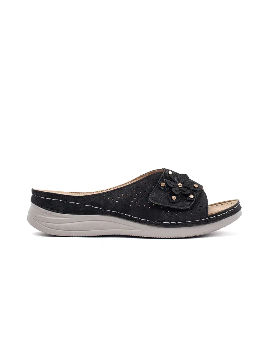 Shelvt Black womens flip-flops with a thick sole