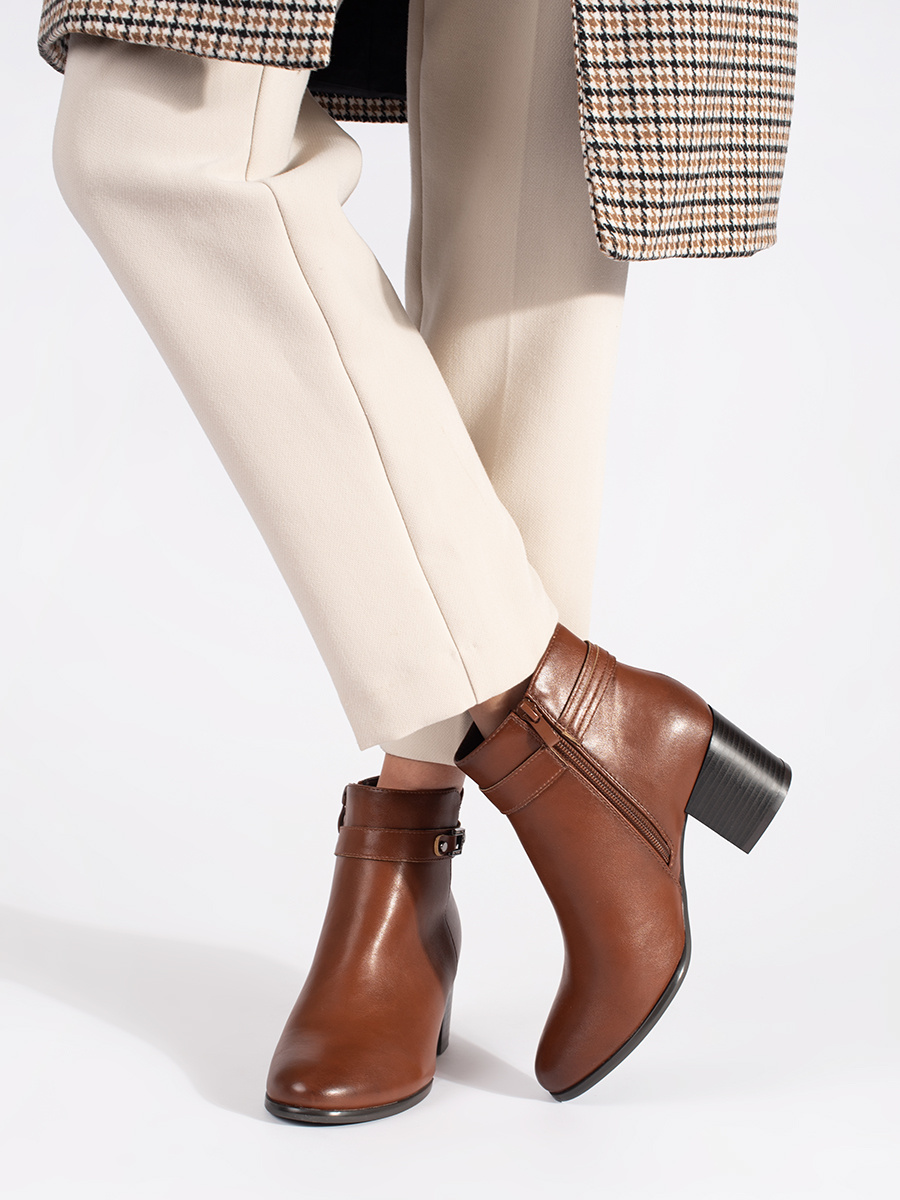 Brown womens leather ankle boots with a stiletto heel by Sergio Leone