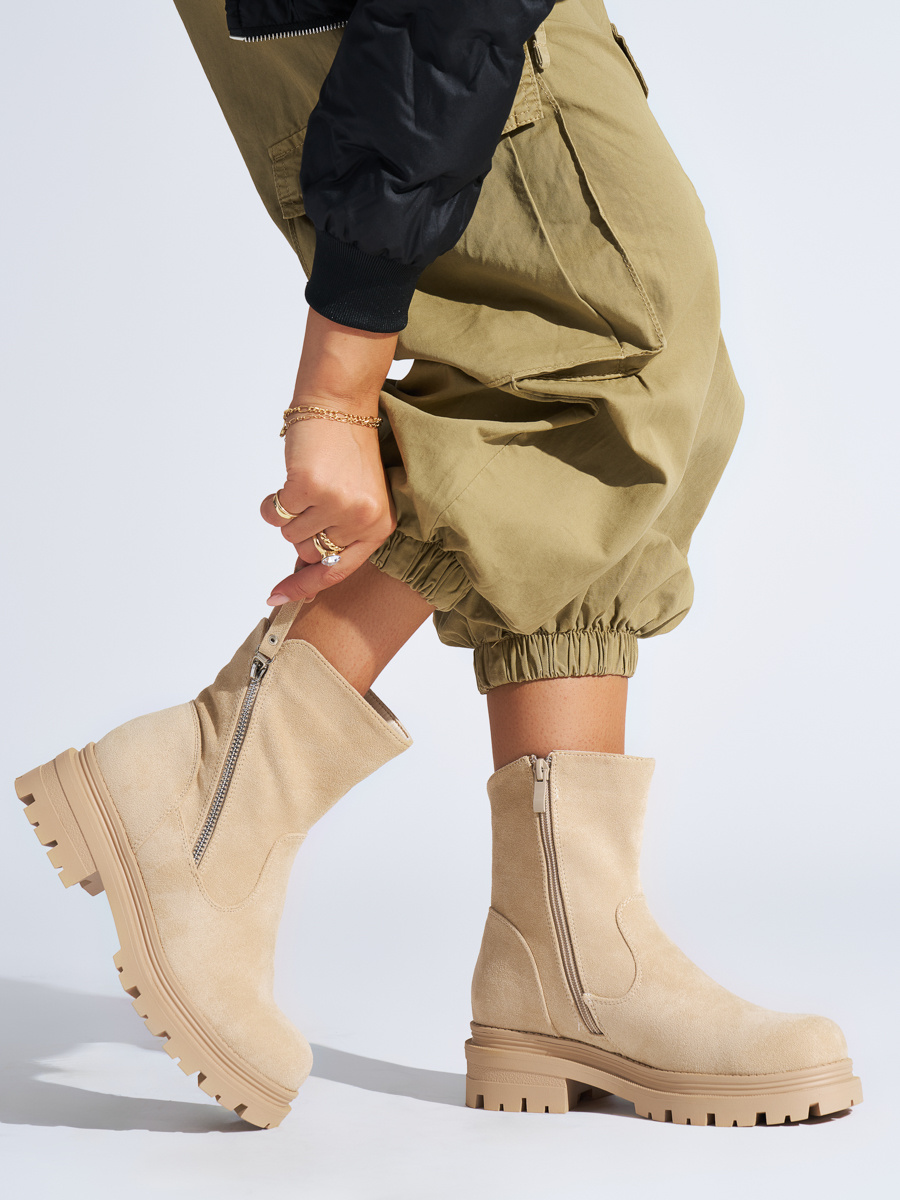 Shelvt Brown womens ankle boots with a decorative zipper