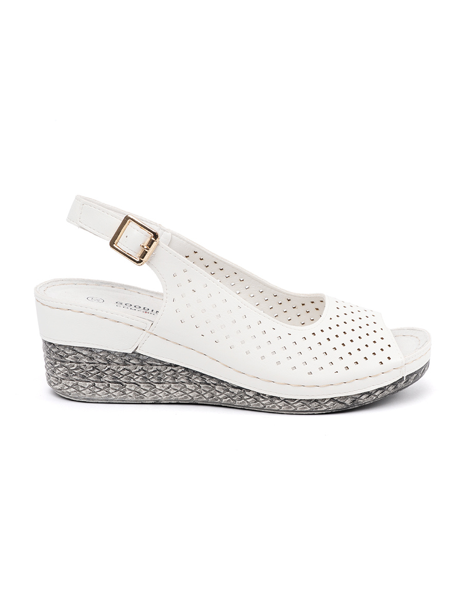 GOODIN White openwork wedge sandals