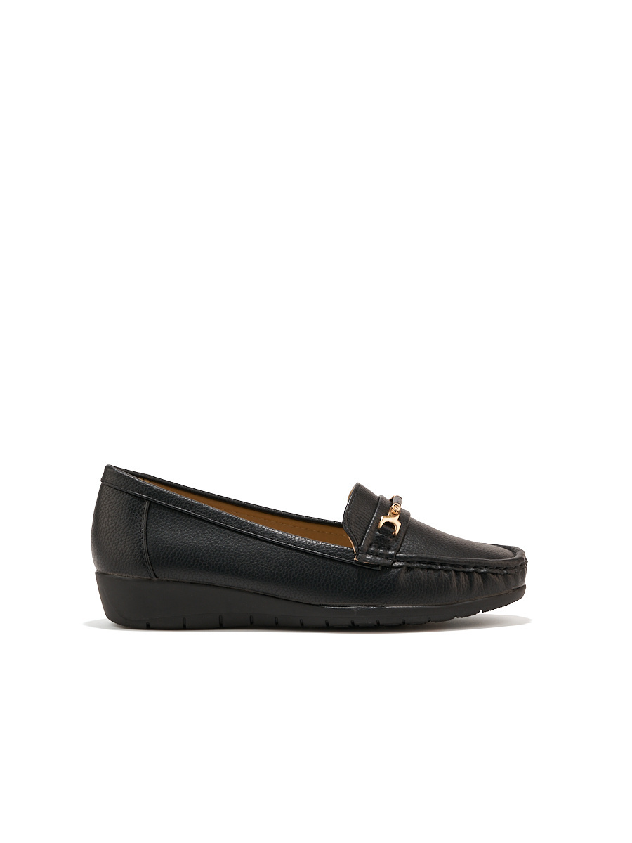 Shelvt Womens black loafers with embellishment