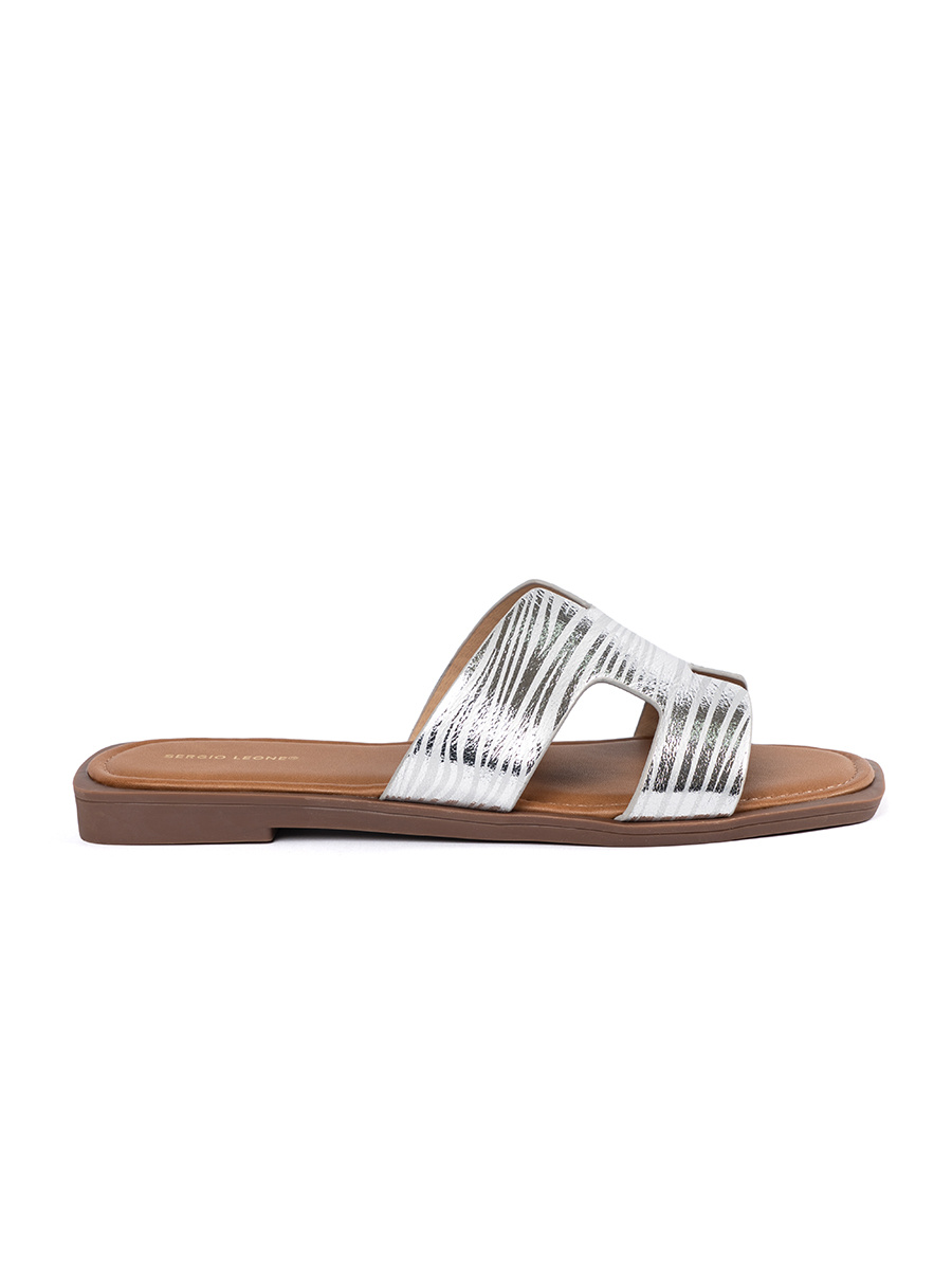 SERGIO LEONE Silver flip flops with square toe