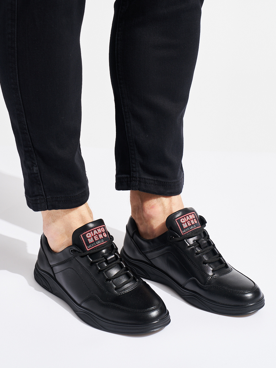 Shelvt Mens black lace-up sports shoes