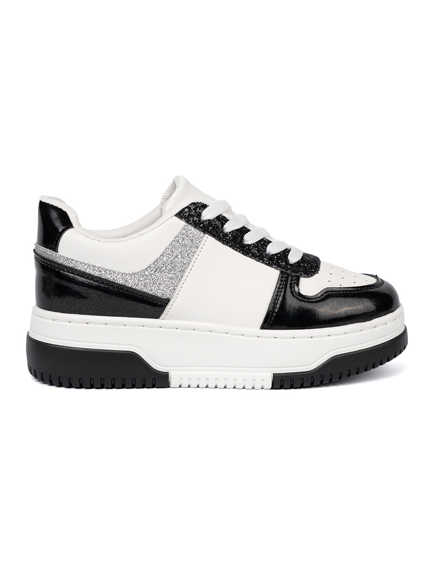 Shelvt Black and white sneakers with shimmering silver details