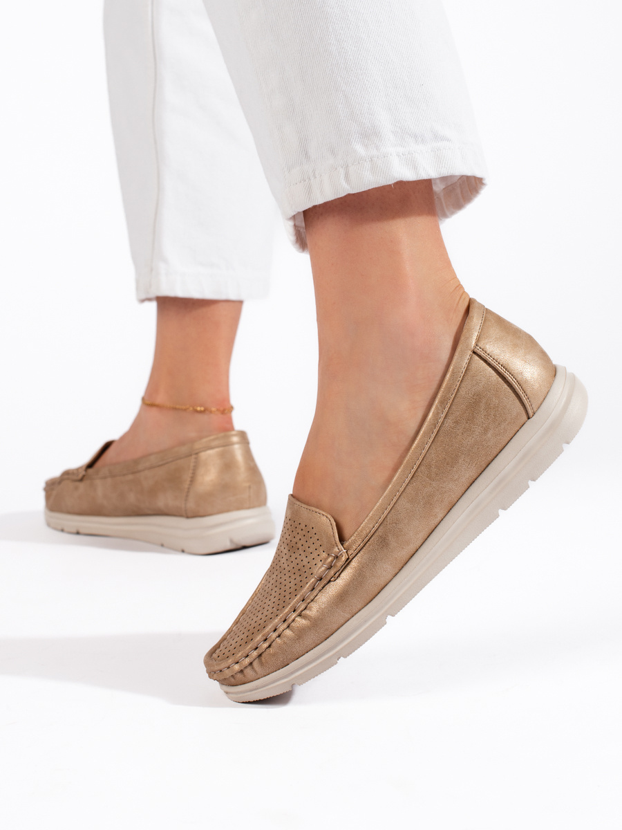 Shelvt Womens Gold Loafers