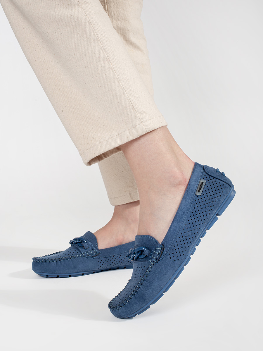 GOODIN Blue openwork womens suede loafers