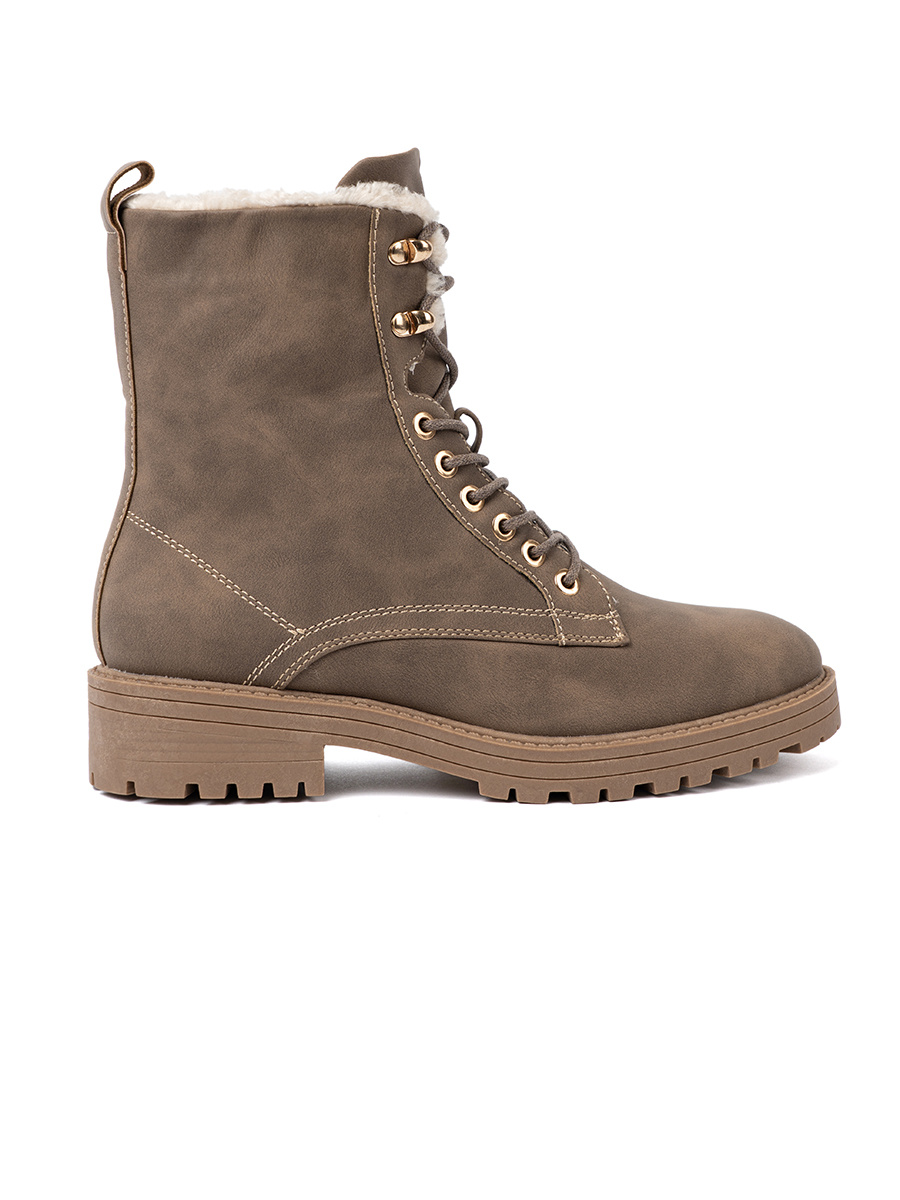 Shelvt Stylish dark beige hiking boots with a thick sole