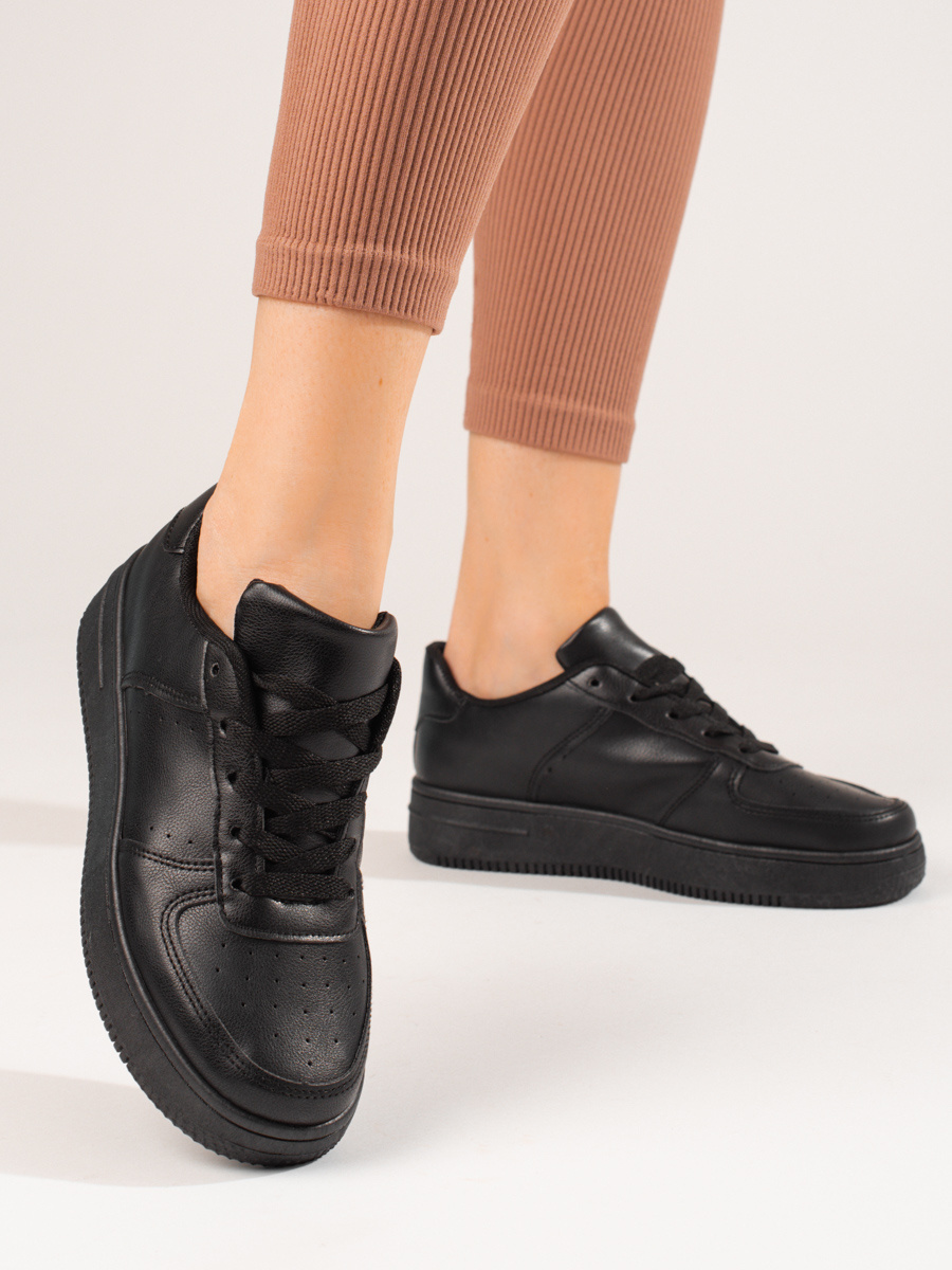 Shelvt black sports shoes with thick soles