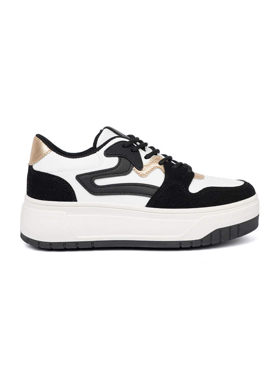 Shelvt Black and white sneakers with gold details