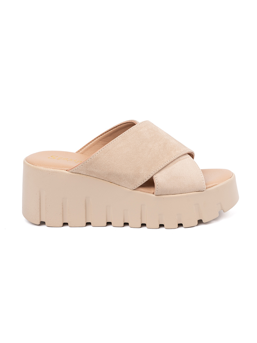 SEASTAR Womens suede wedge flip-flops beige