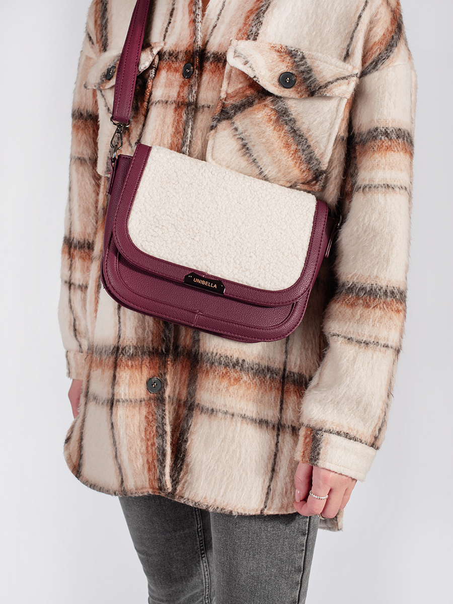 Shelvt Burgundy crossbody bag with lamb fur