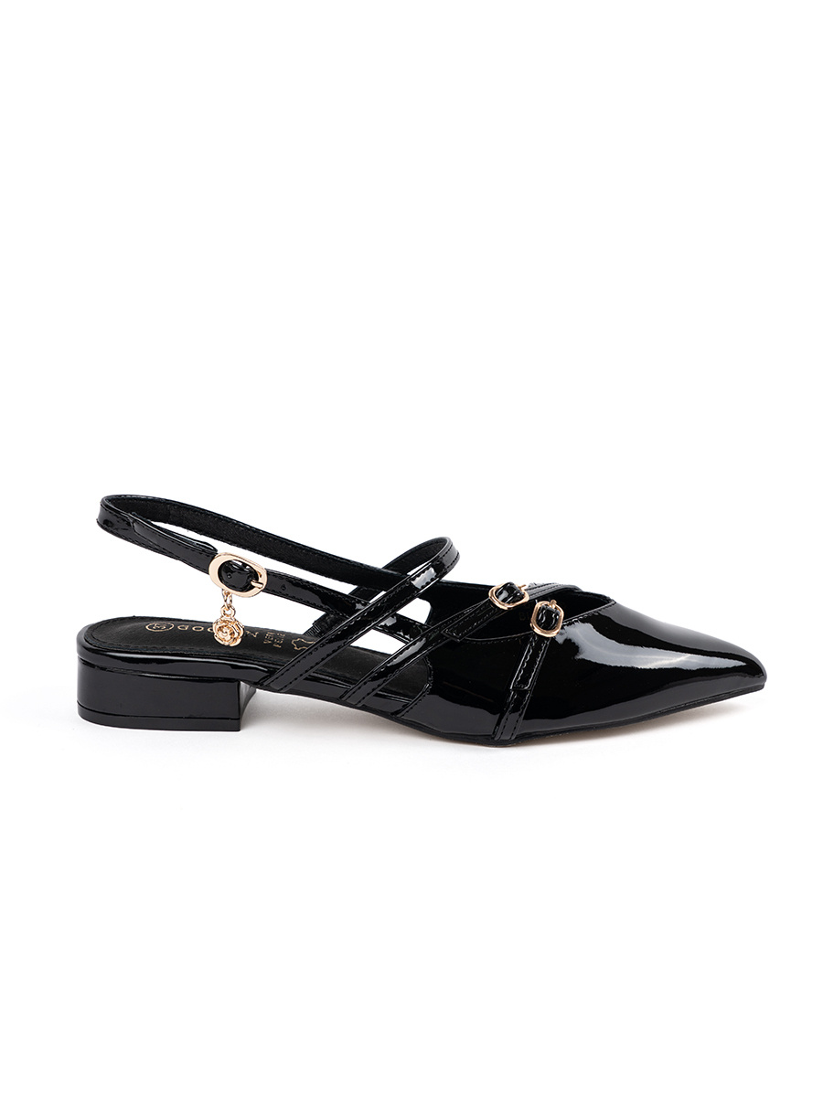 GOODIN Black patent pumps with gold accessories