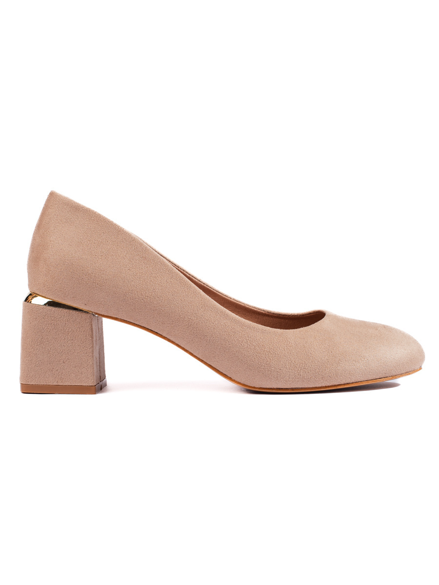Shelvt Beige suede heeled pumps
