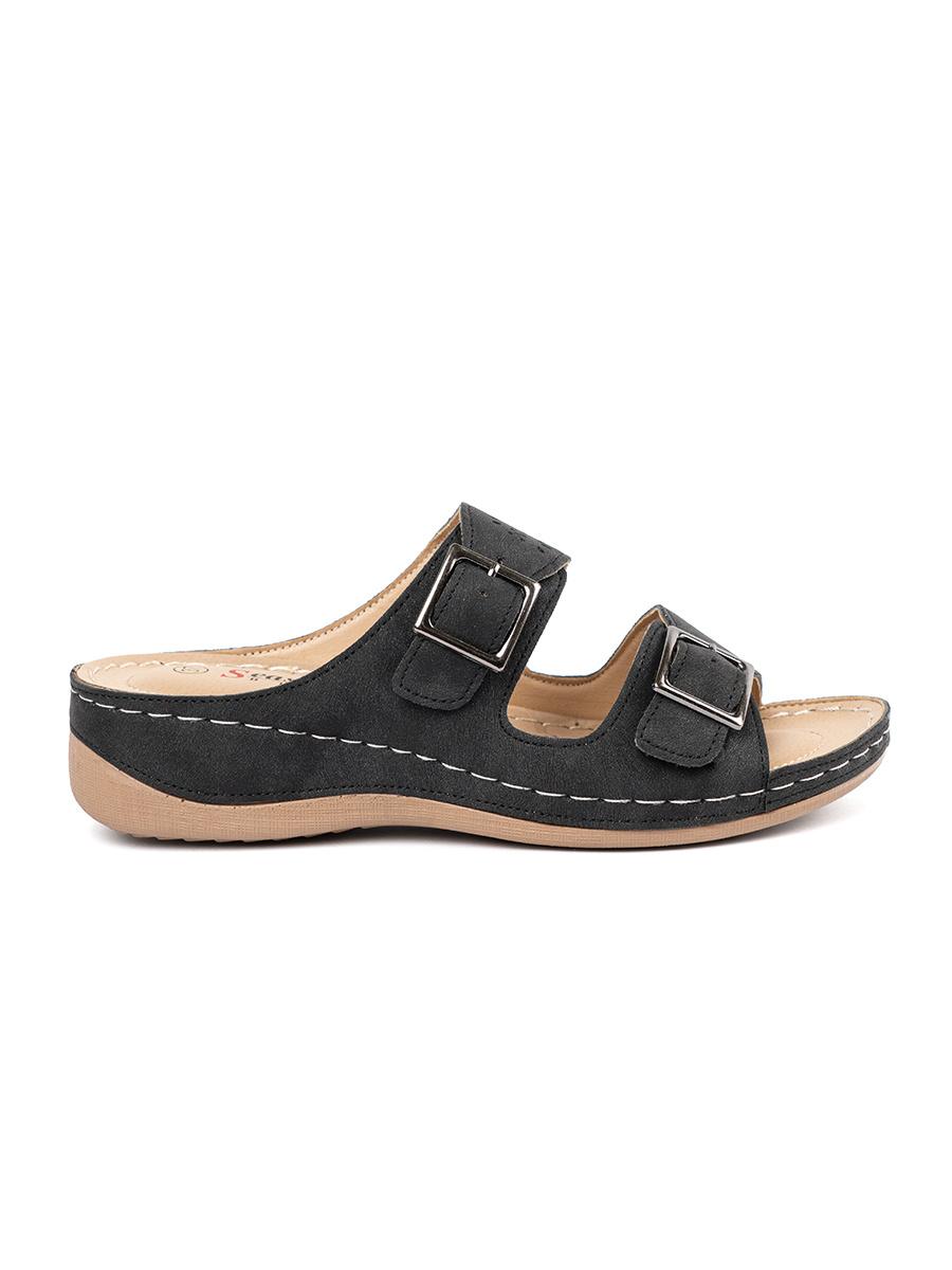 SEASTAR Low-rise wedge sandals with buckles black