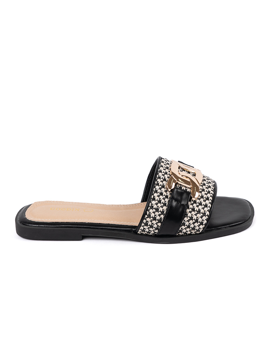 GOODIN Black and white womens flip-flops with gold chain