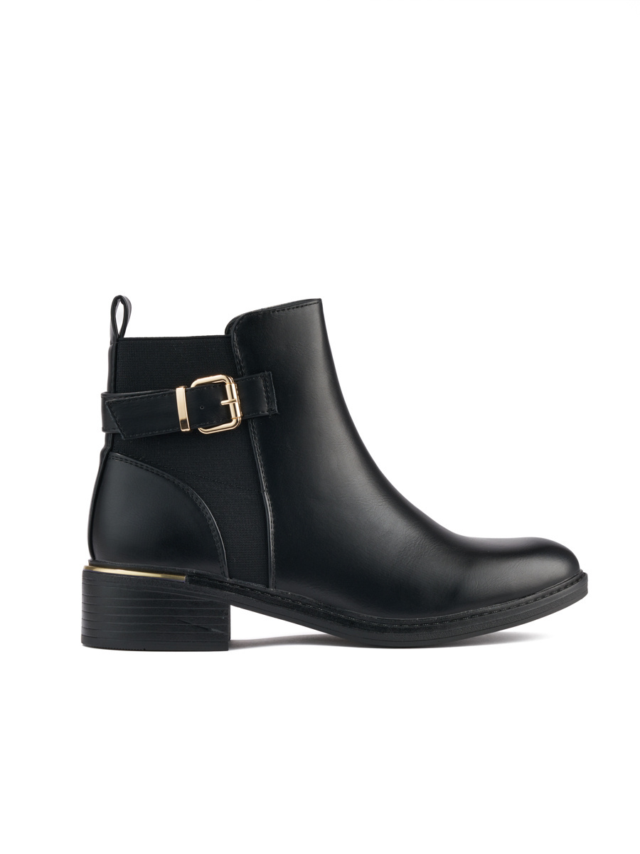 Shelvt Classic womens black ankle boots with buckle