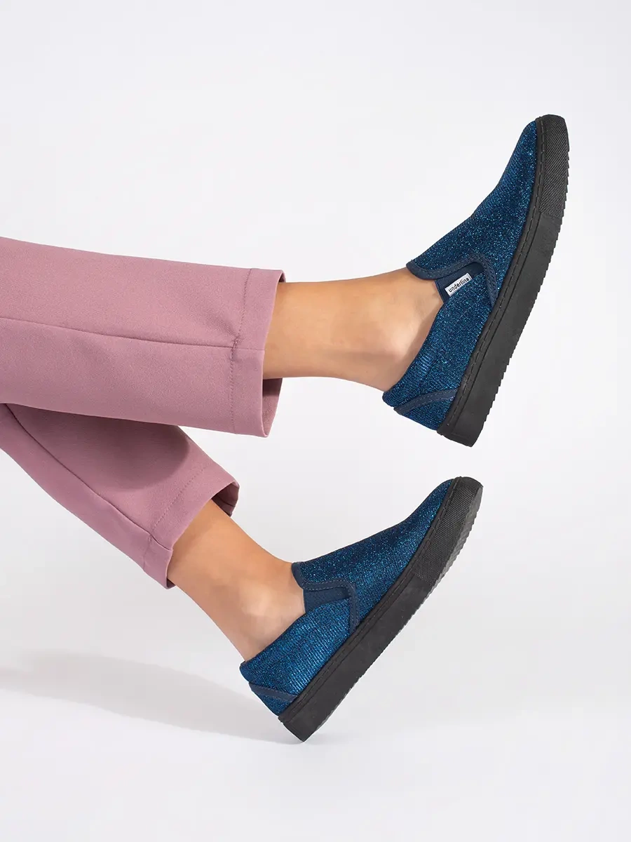 Shelvt Blue glitter slip on sneakers