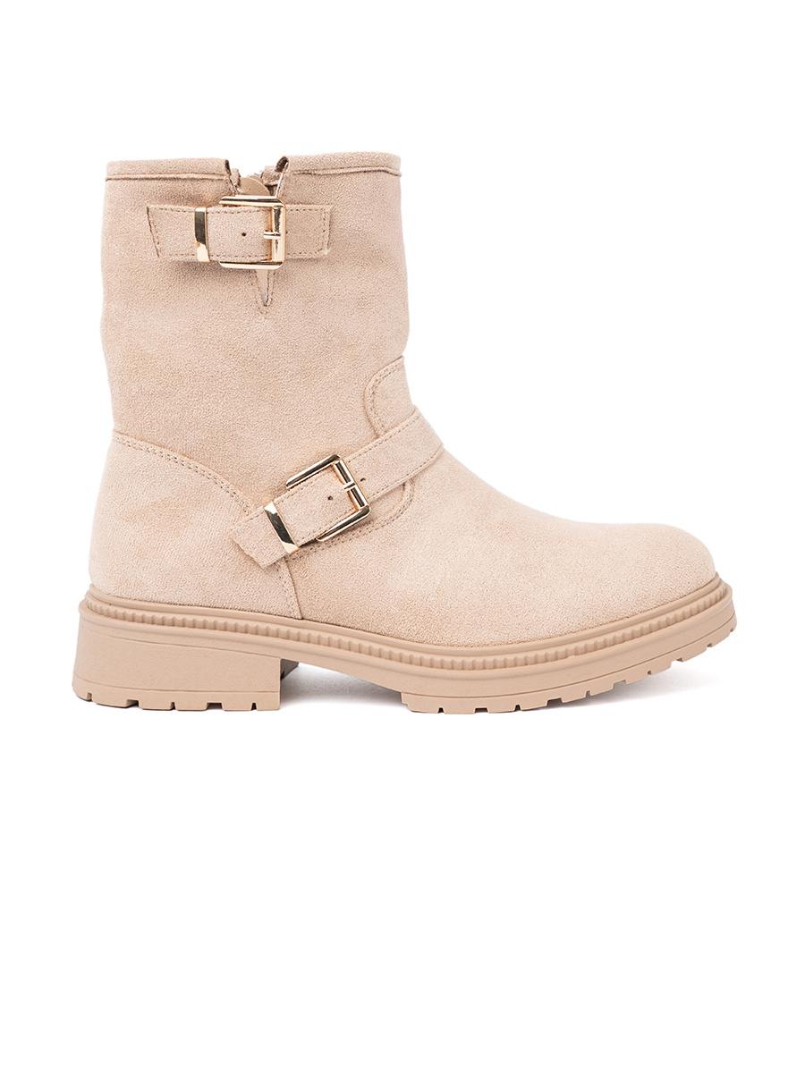 Shelvt Stylish jen-beige ankle boots with decorative buckles