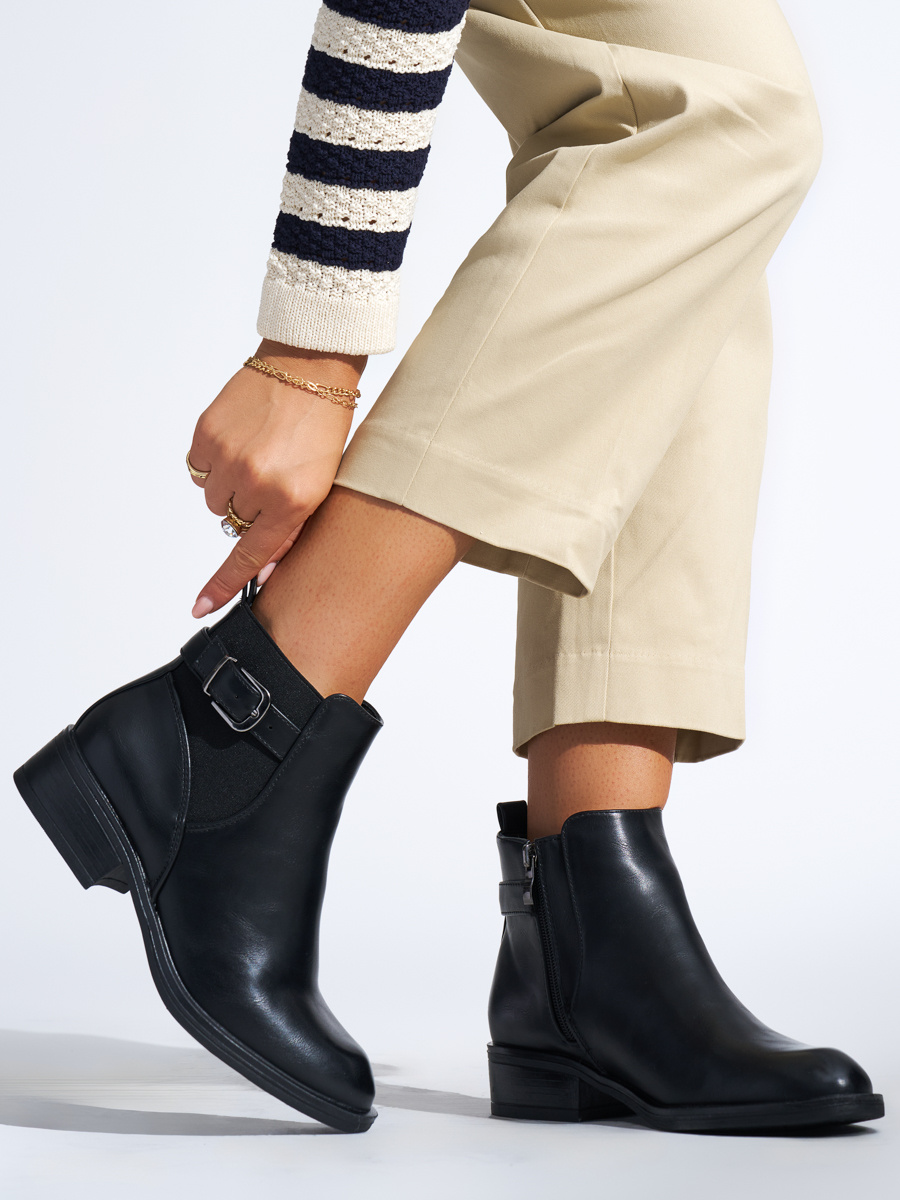 Shelvt Black classic womens flat ankle boots