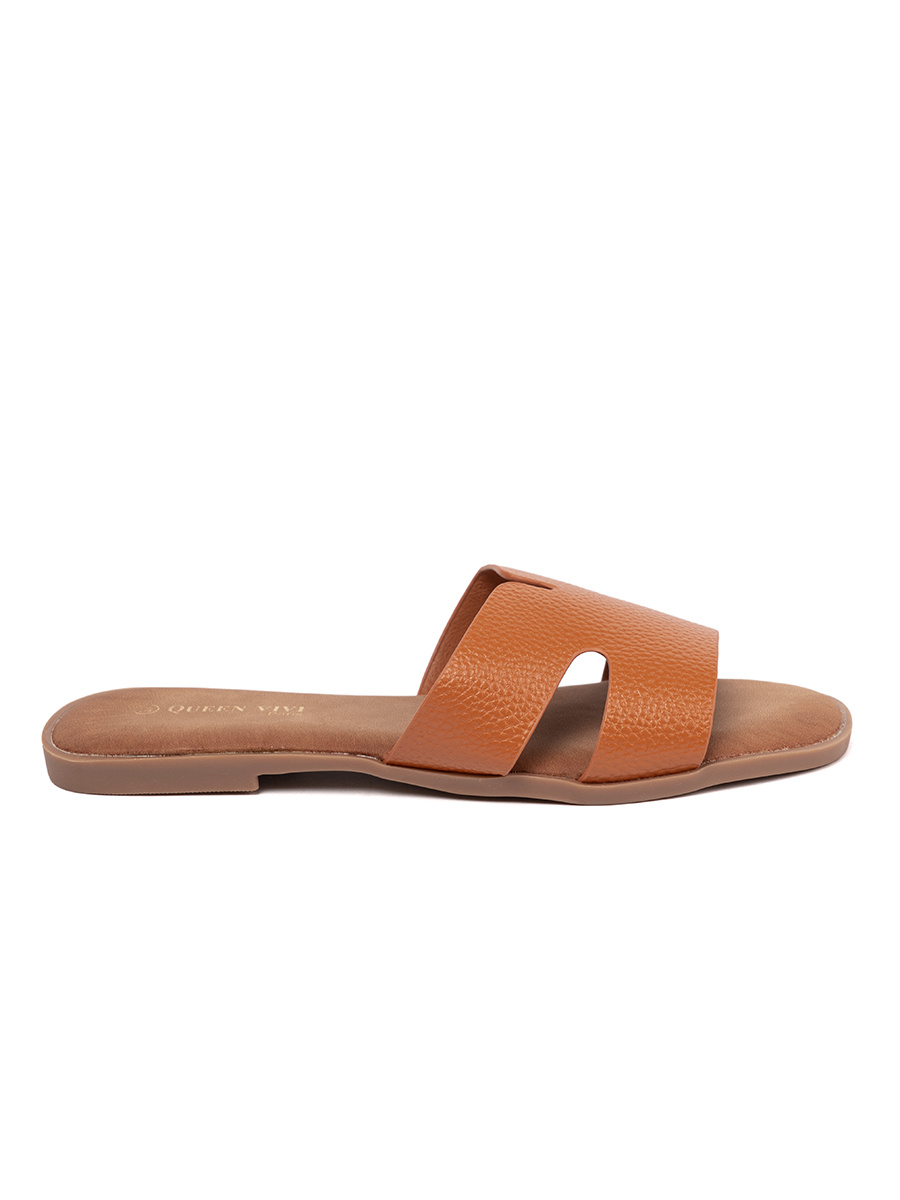Shelvt Caramel womens faux leather flip-flops