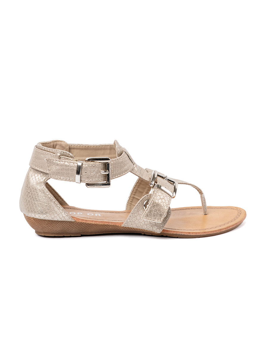 Shelvt Light beige sandals with a snakeskin motif