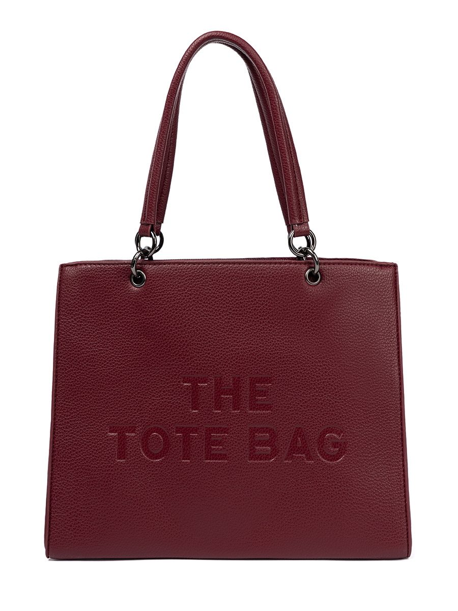 Shelvt Burgundy tote bag with embossed lettering