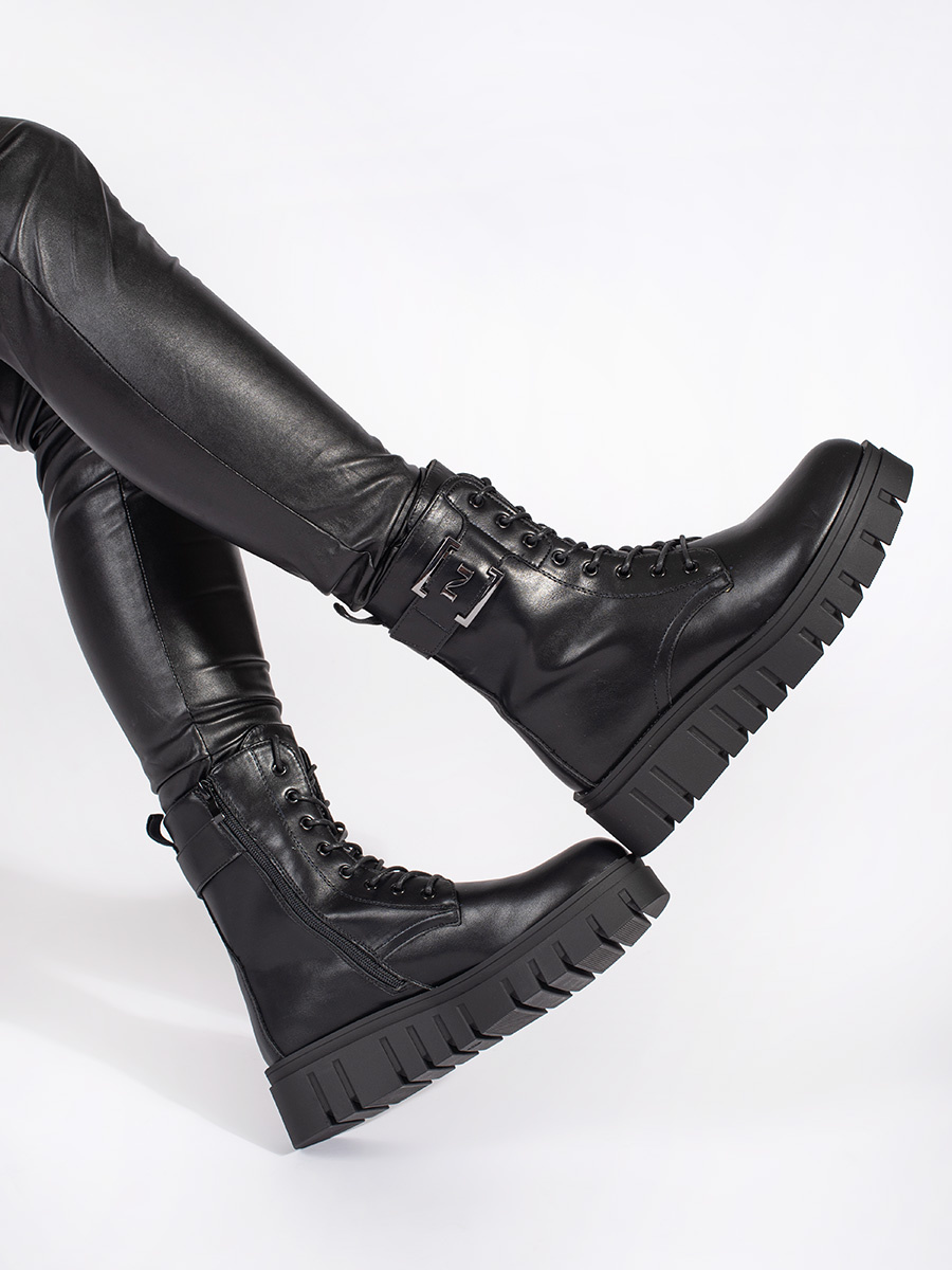 SEASTAR Black lace-up ankle boots on a platform