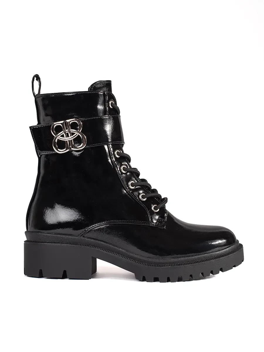 Shelvt Black patent leather boots for women
