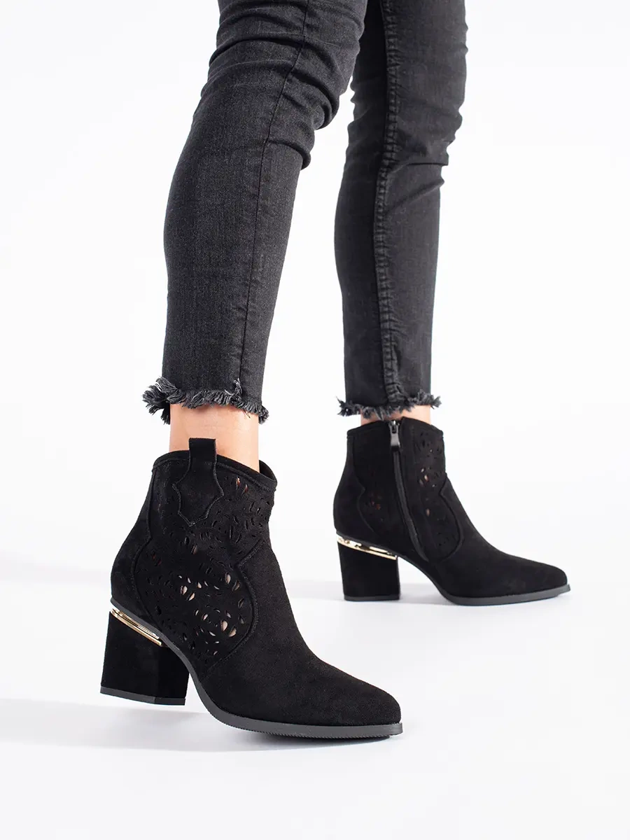 SEASTAR Black openwork womens cowboy boots