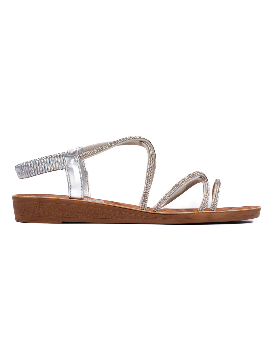 Shelvt Slip-on silver sandals with cubic zirconia