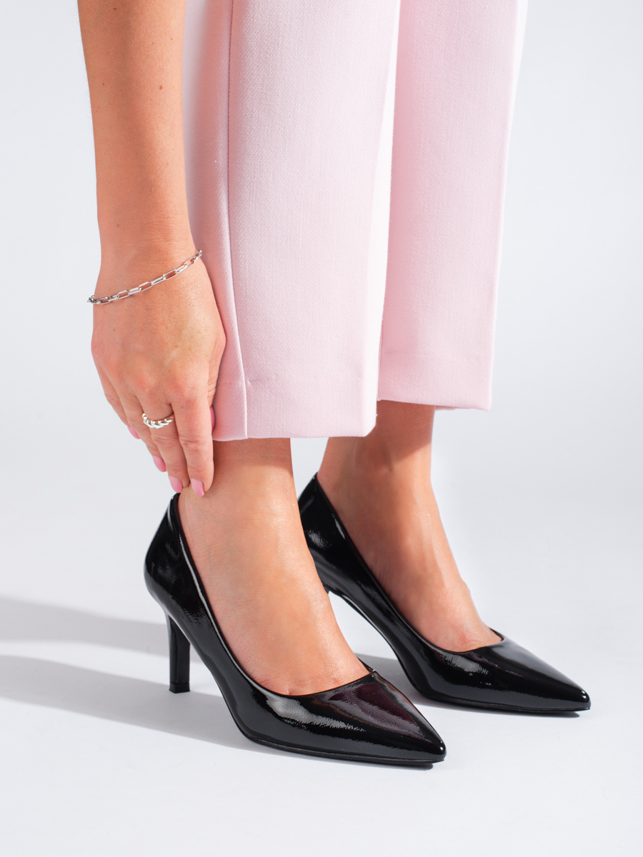Shelvt classic womens heeled pumps black lacquered