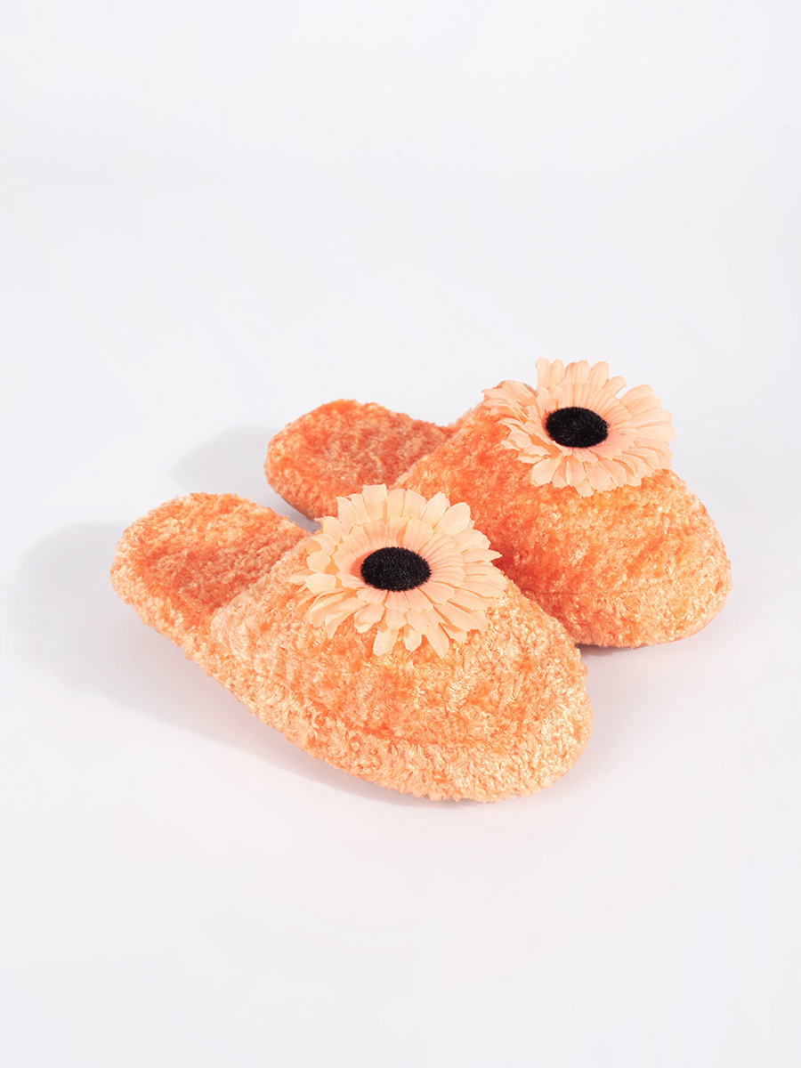 Shelvt Orange children's slippers with a decorative flower