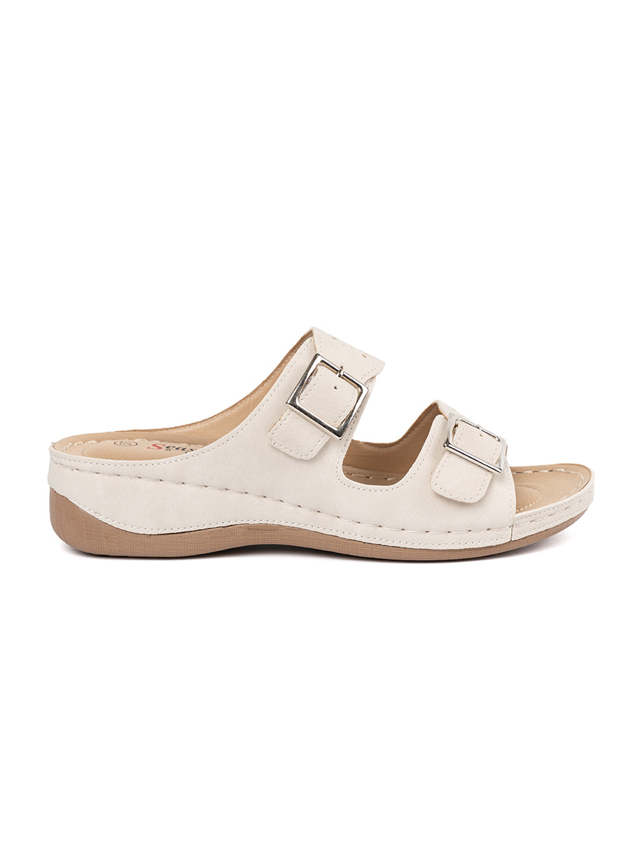 SEASTAR Low wedge sandals with buckles light beige