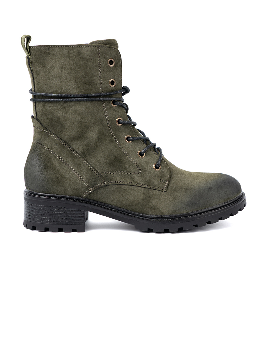 Shelvt Lace-up workers dark green with a shading effect on the toe