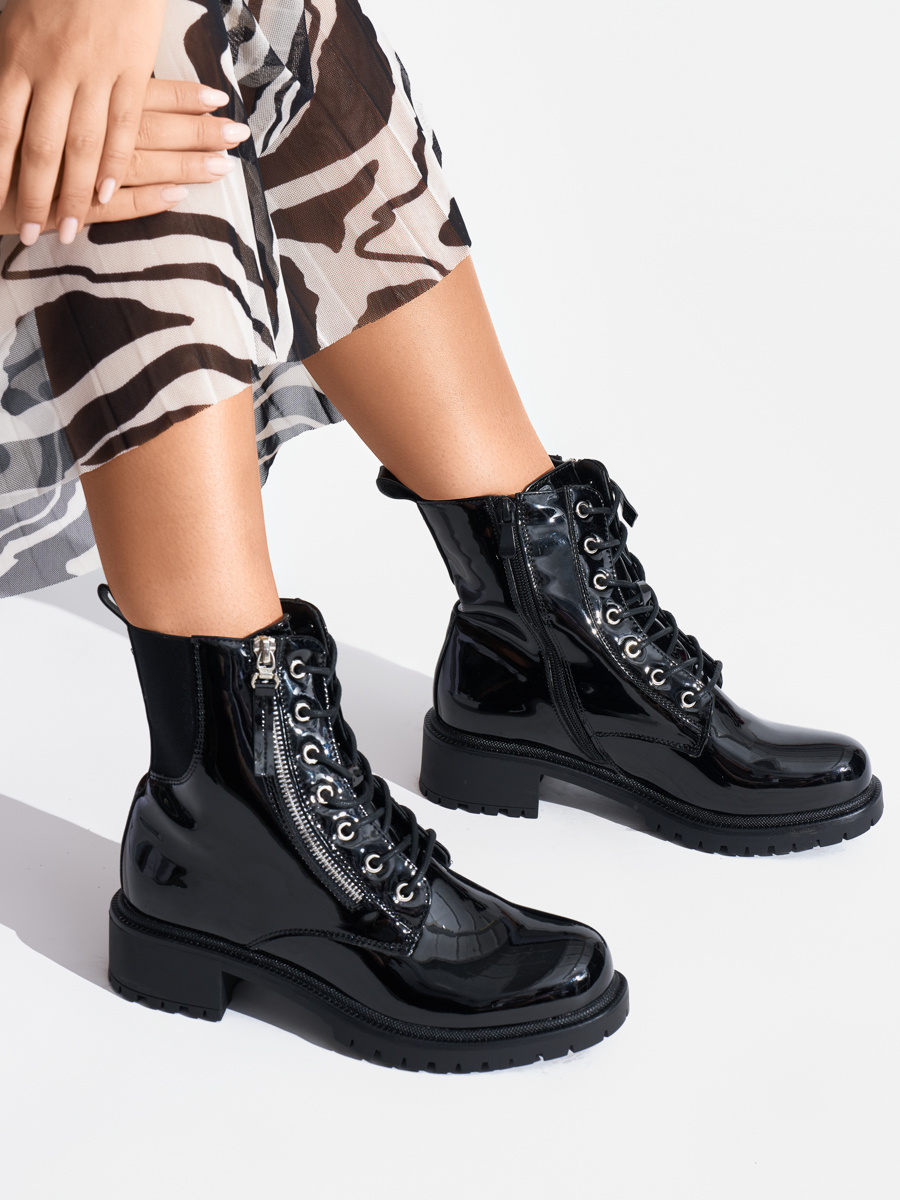 Shelvt Womens black patent leather workers