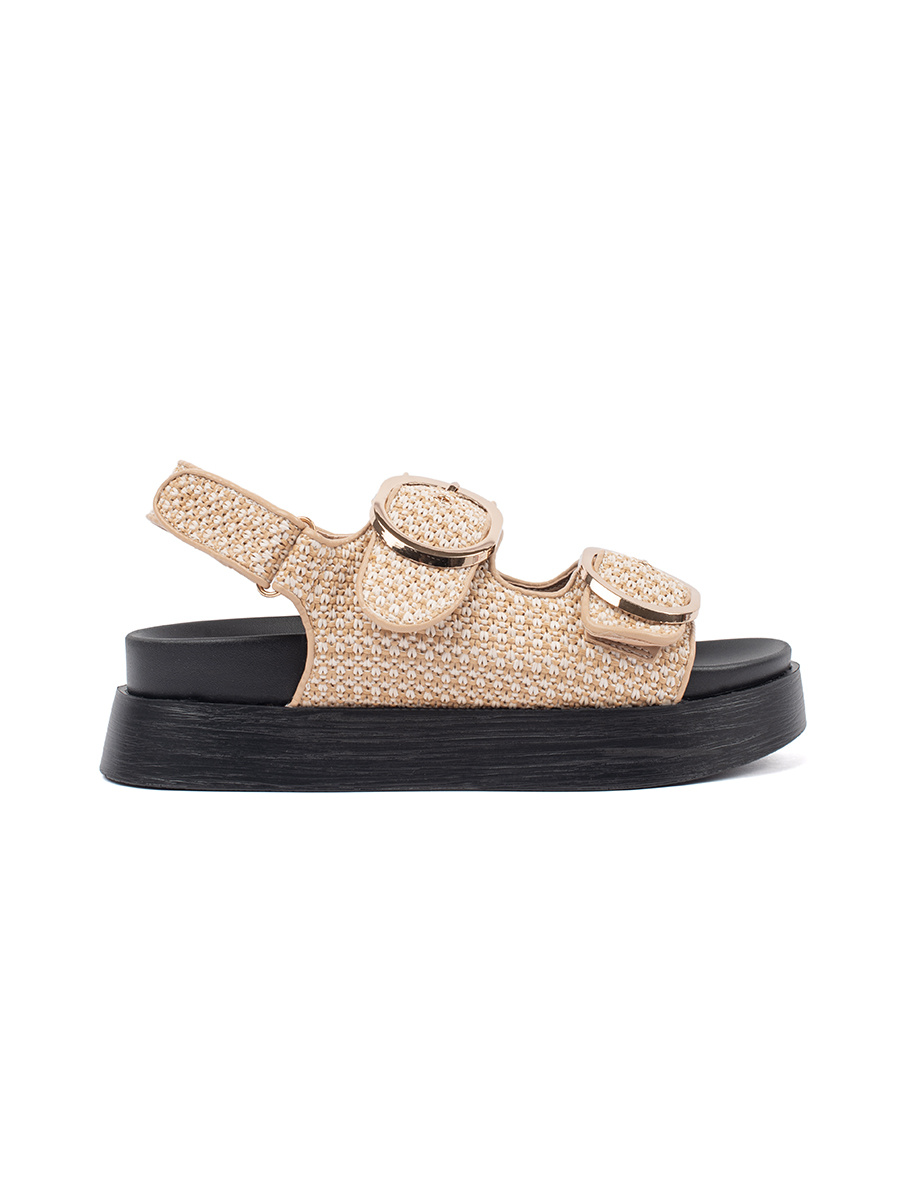 GOODIN Platform sandals in beige and white check