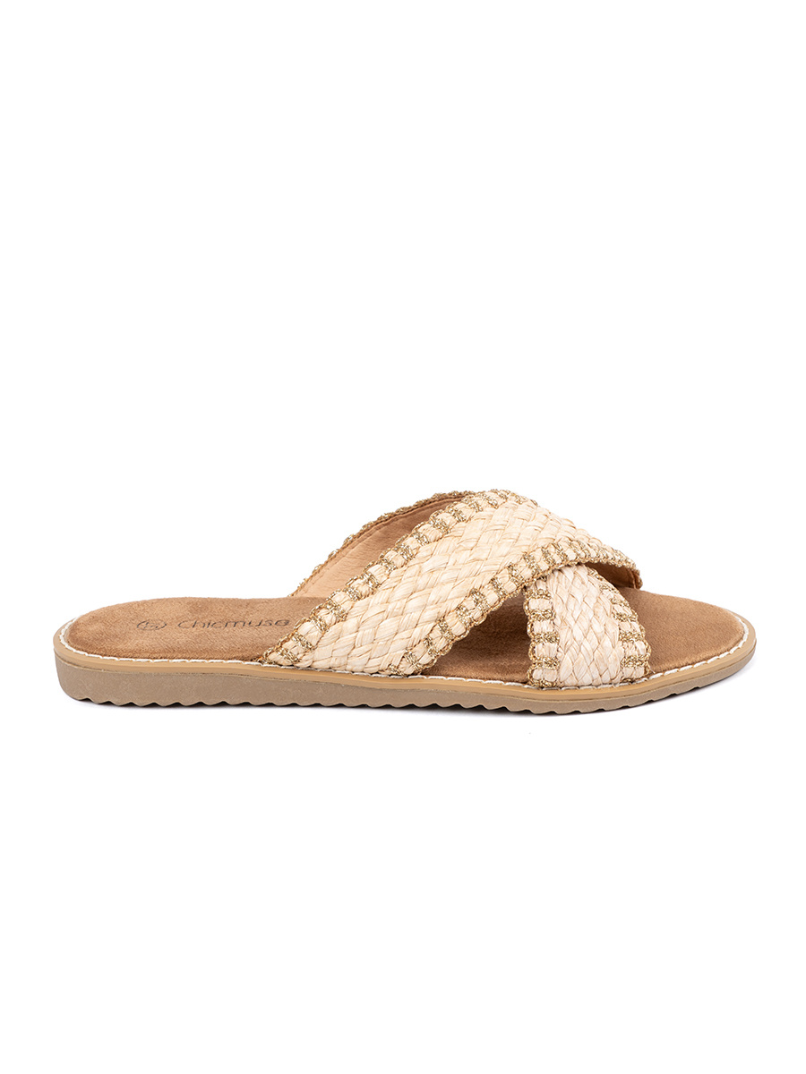Shelvt Beige womens braided flip-flops