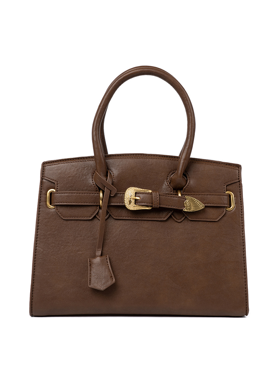 Shelvt Brown handbag with a decorative buckle in gold