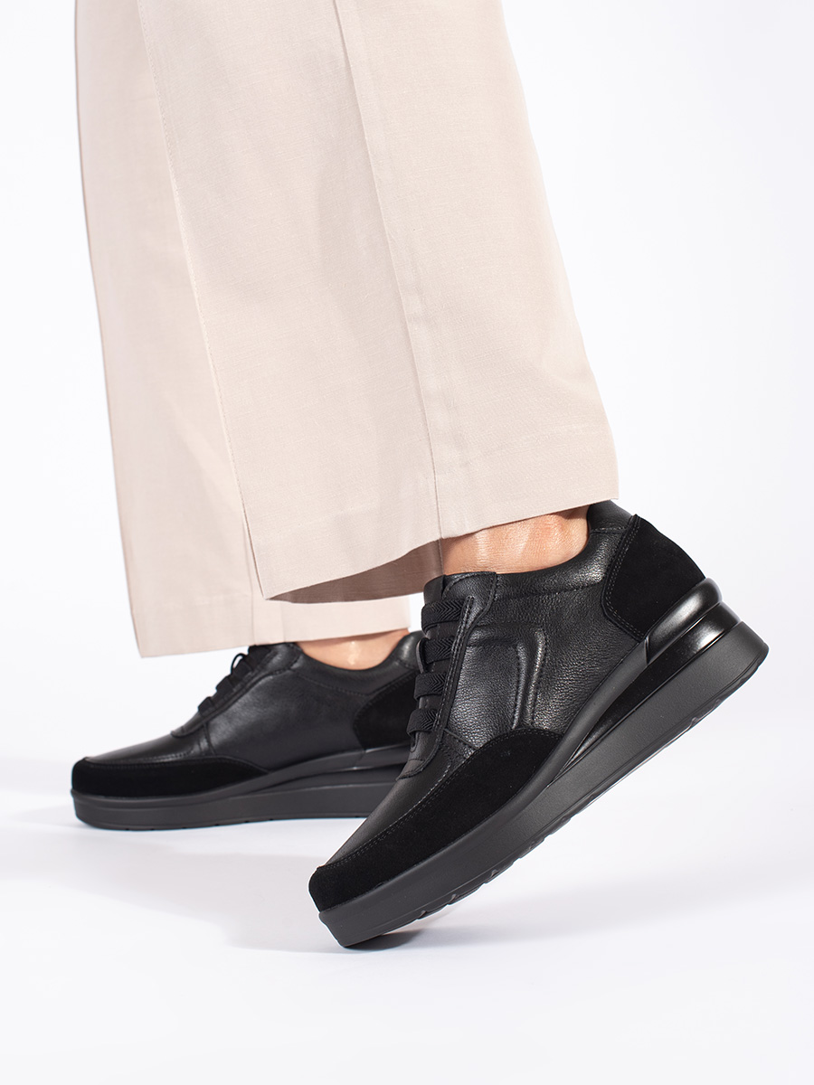Womens black leather wedge shoes by Sergio Leone