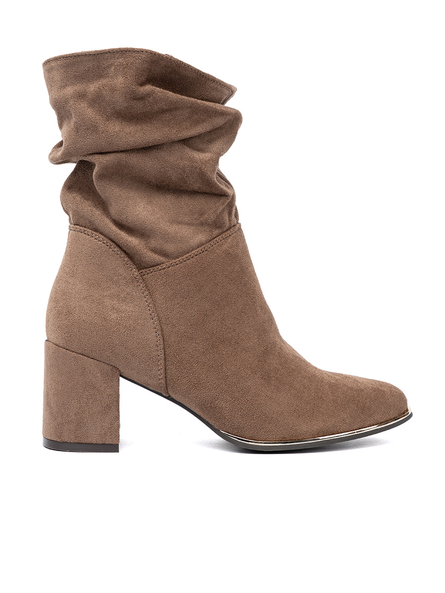 Shelvt Dark beige suede ankle boots on a heel