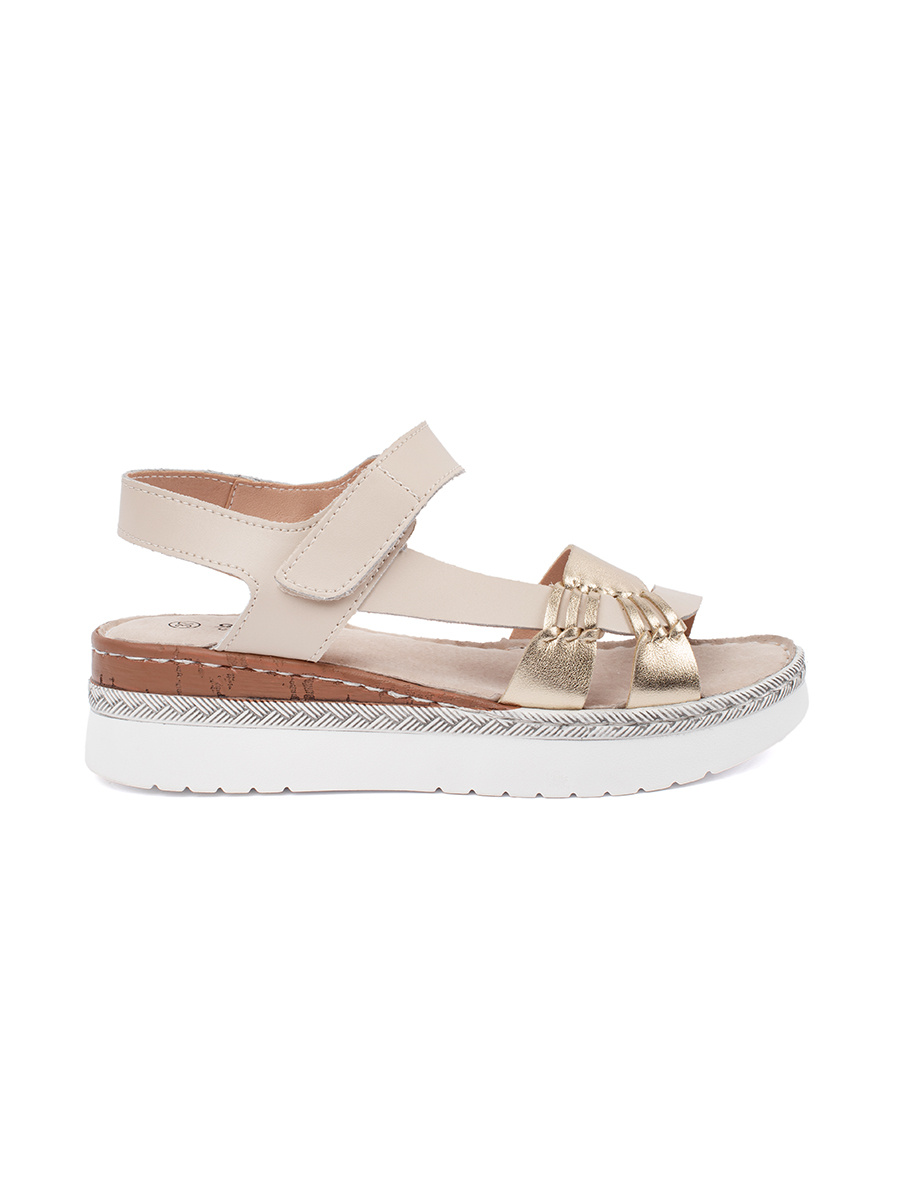 GOODIN Beige platform sandals with metallic embellishment